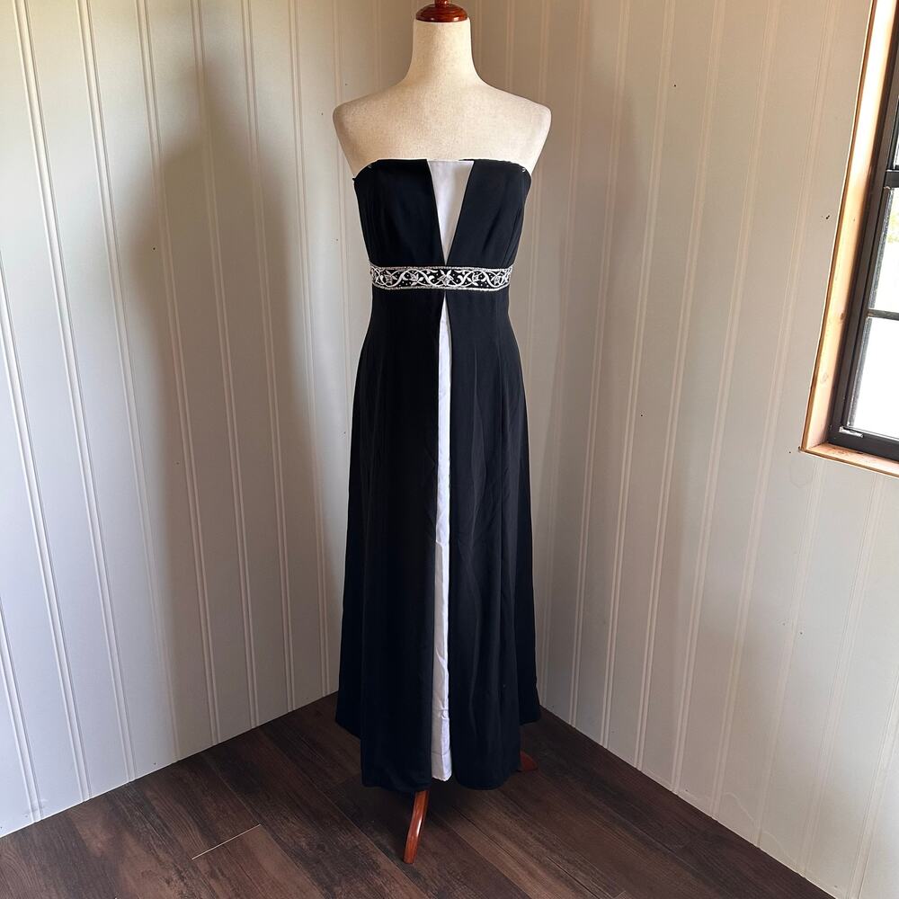 Vintage 90s/Y2K Black White Regency Maxi Dress 16